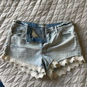 Free People Lacey Denim Cutoff Lace Shorts